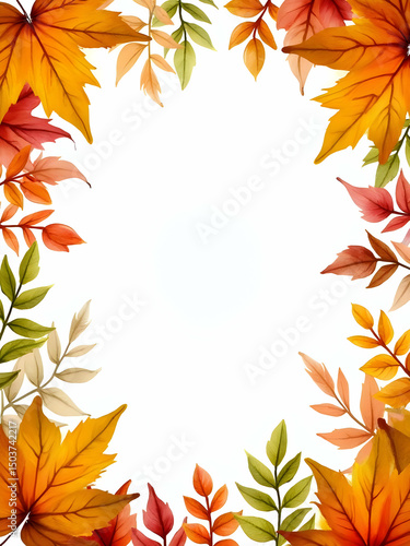 Fall Foliage Frame with Colorful Leaves and Empty Space