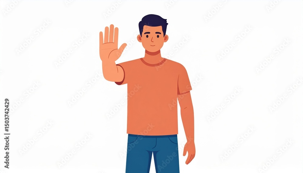 Man Making Stop Gesture In Light Orange Tshirt Man Making Stop Gesture In Light Orange Tshirt