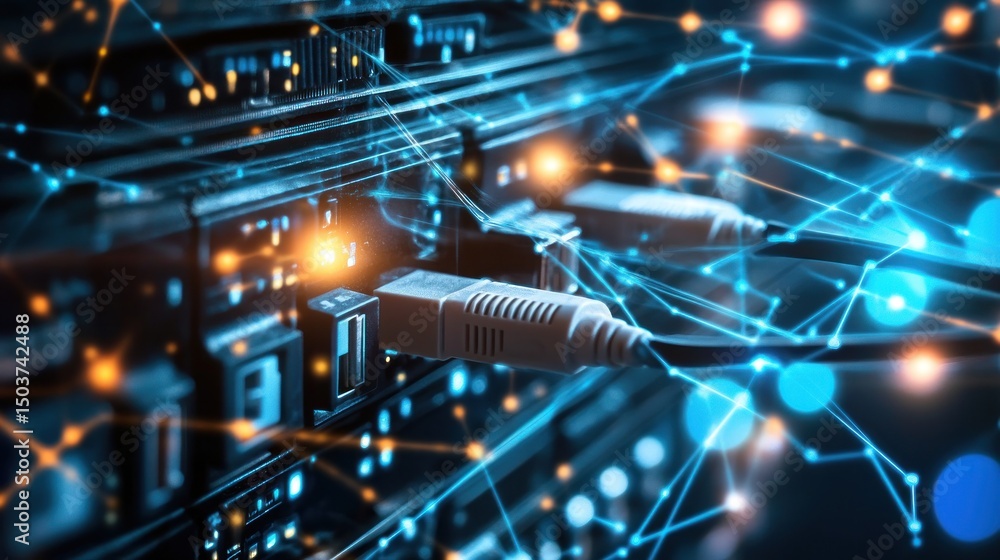 Fototapeta premium High-tech server network connections. Complex network of servers interconnected