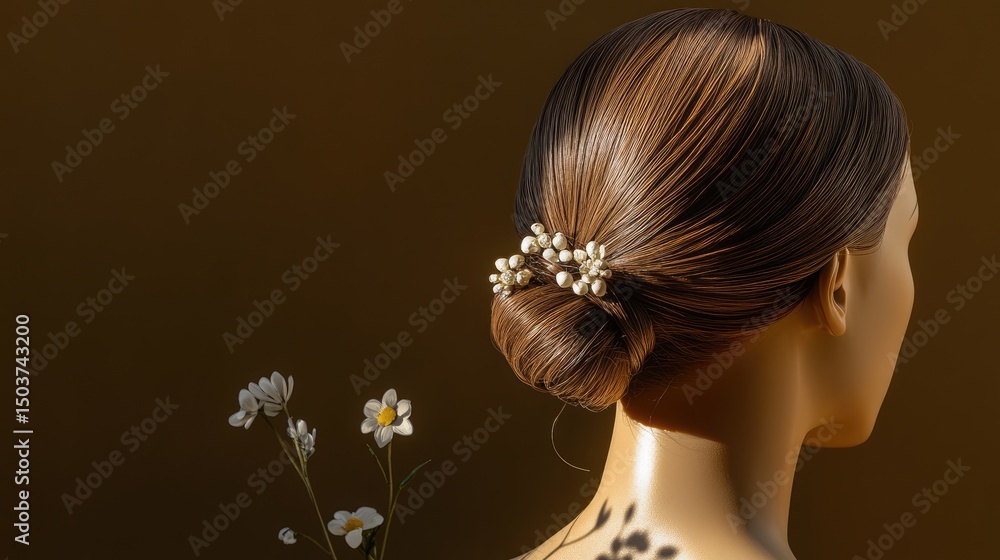 Naklejka premium Mannequin with sleek pulled-back hair into a floral wrapped bun