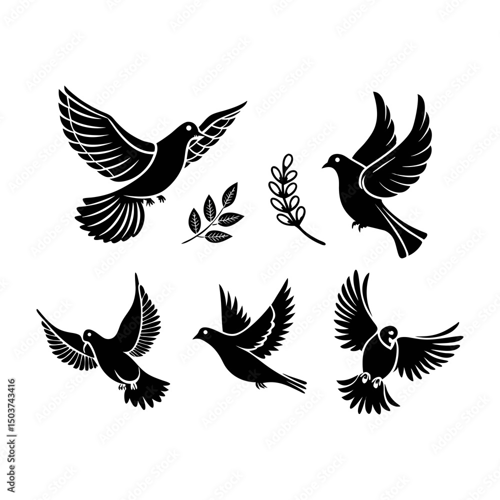 Obraz premium Set of Flying Doves Silhouettes