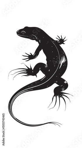 hand drawn silhouette of salamander , black silhouettes isolated on white background