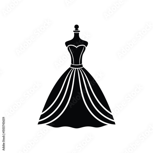 Flat and Minimal a ball gown short mannequin logo vector illustration isolated on white background