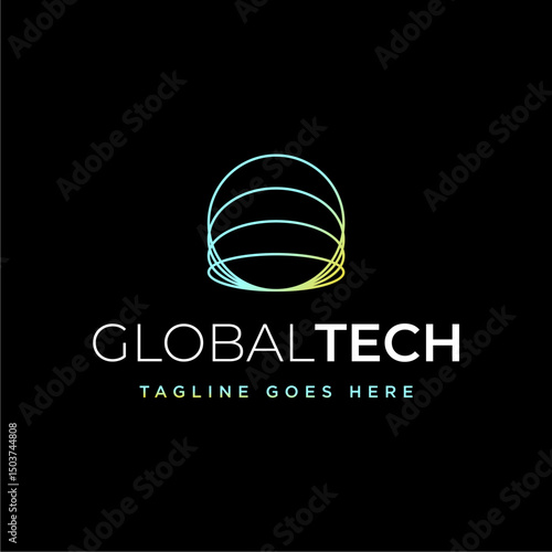 modern asbtract circle line technology logo template