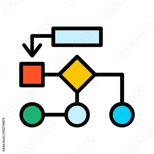 Business icon of a process flowchart, ideal for presentations, infographics, and business materials needing visual representation of procedures and workflows.