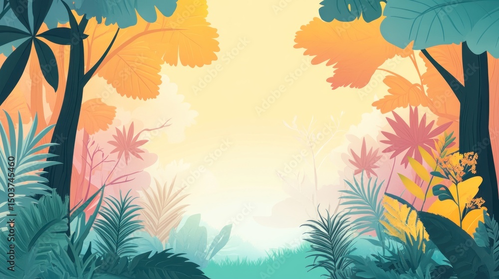 Naklejka premium Lush jungle at sunrise