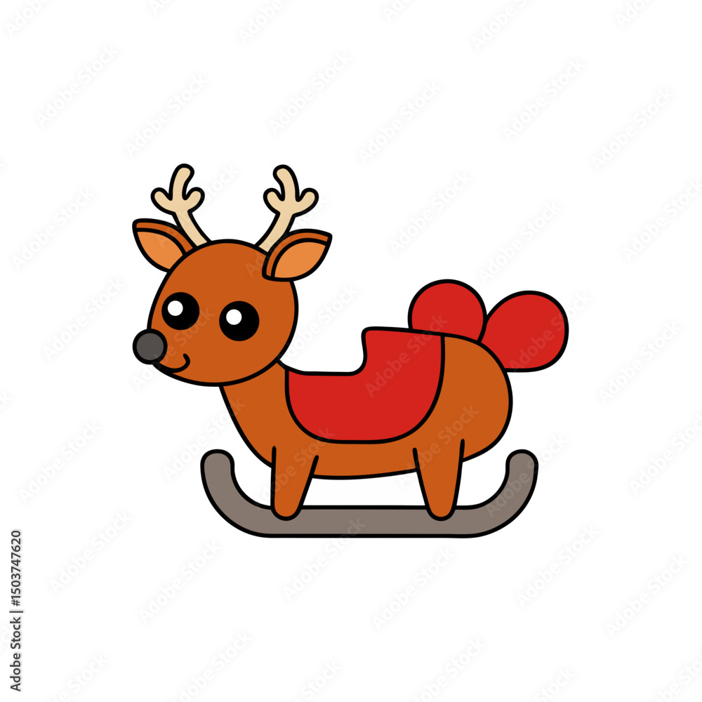 Fototapeta premium Cartoon Reindeer Sleigh Doodle Vector Clip Art for Xmas