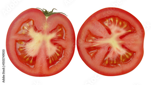 Wallpaper Mural Top view of a ripe tomato cut in half, showcasing juicy interior, perfect for recipe visuals, cooking blogs, and fresh produce marketing Torontodigital.ca