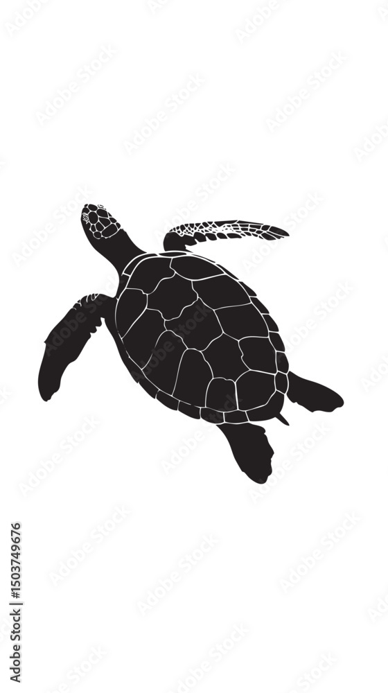 Fototapeta premium hand drawn silhouette of sea turtle , black silhouettes isolated on white background