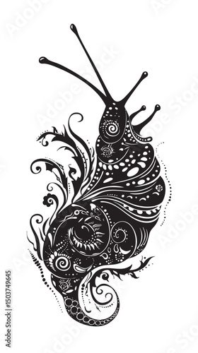 hand drawn silhouette of snail , black silhouettes isolated on white background