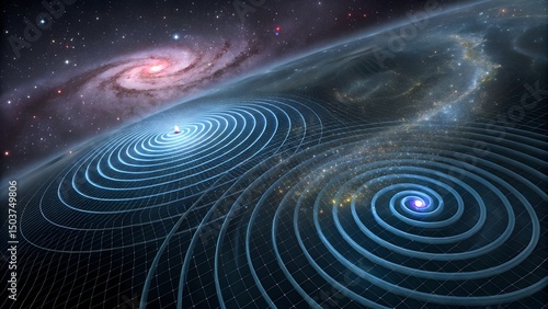 Artistic representation of gravitational waves propagating through space-time, illustrating concepts in astrophysics.