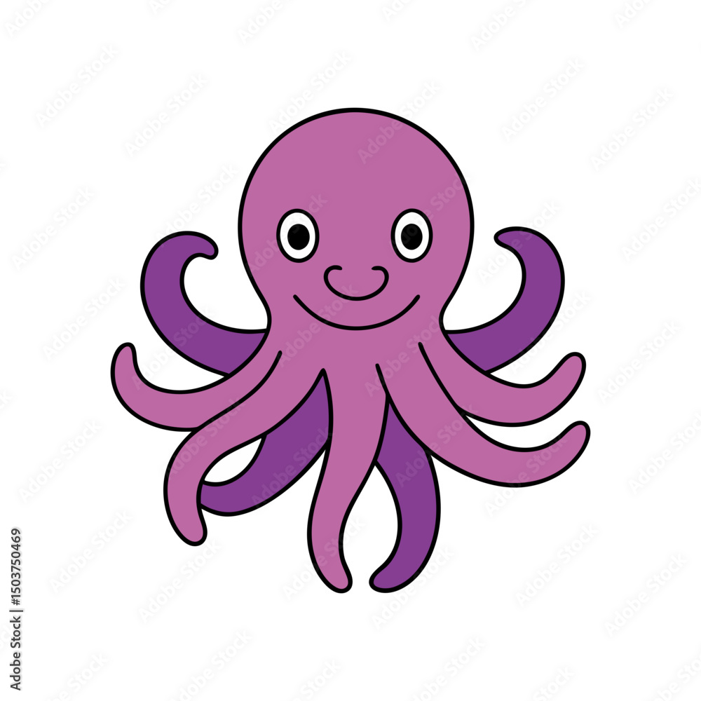 Fototapeta premium Smart Octopus Doodle Vector Clip Art on White Background Illustration