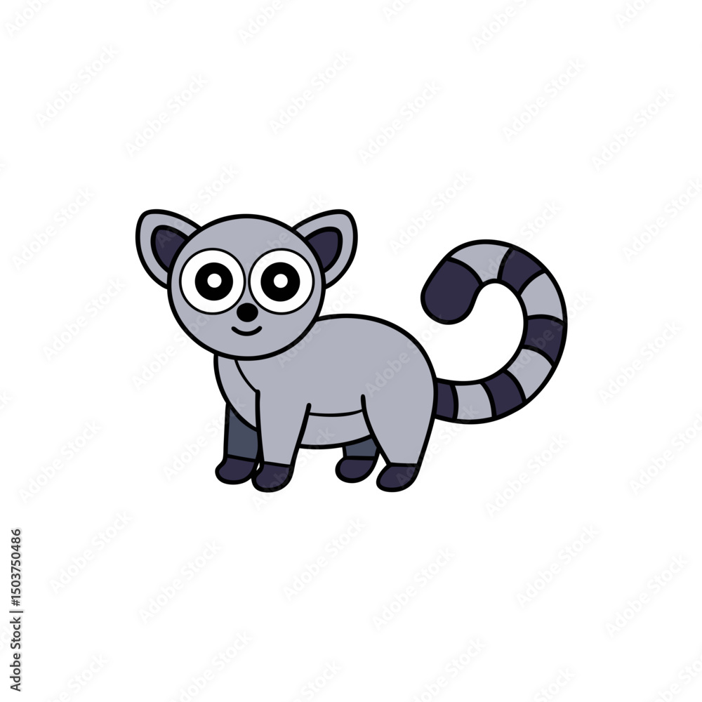 Fototapeta premium Jumping Lemur Doodle Vector Clip Art on White Background Illustration