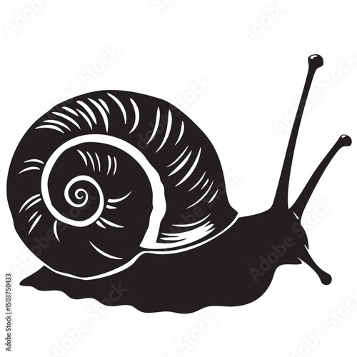 hand drawn silhouette of snail , black silhouettes isolated on white background