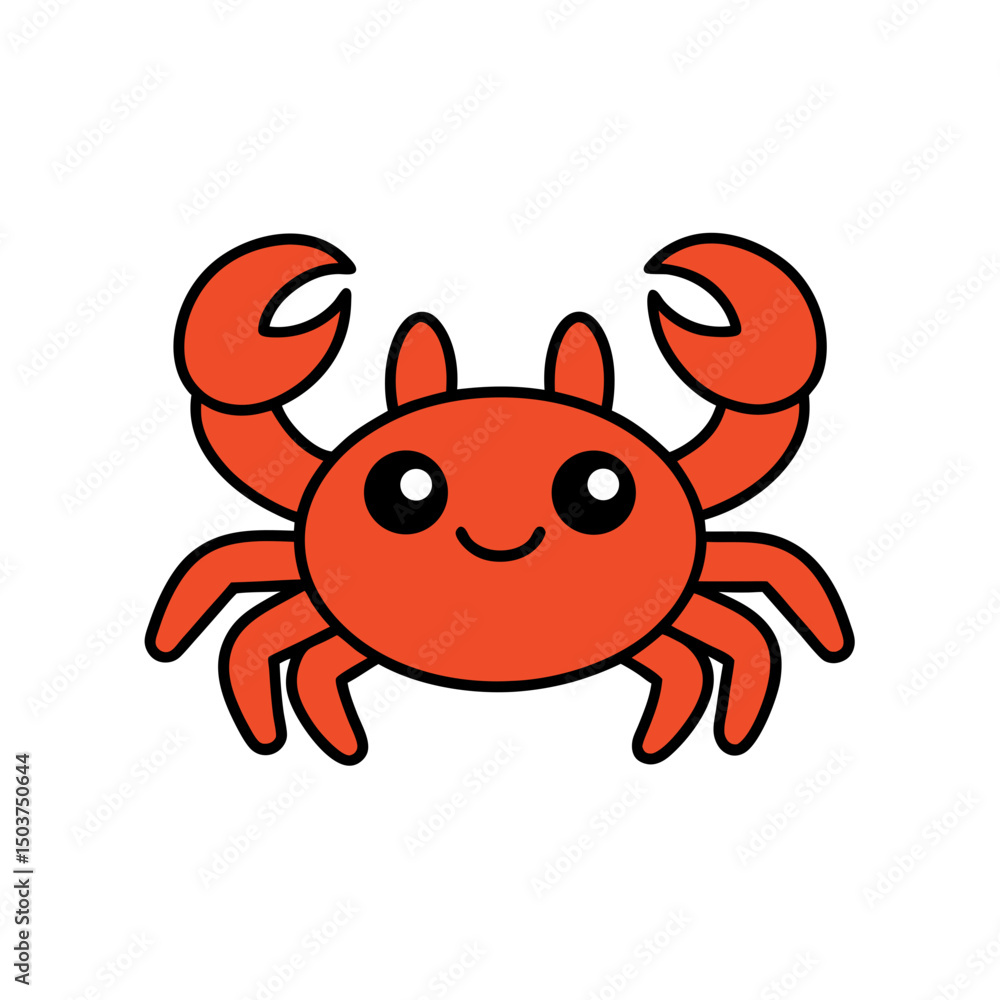 Fototapeta premium Playful Crab Doodle Vector Clip Art on White Background Illustration