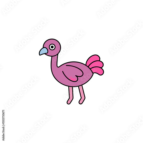 Tall Ostrich Doodle Vector Clip Art on White Background Illustration