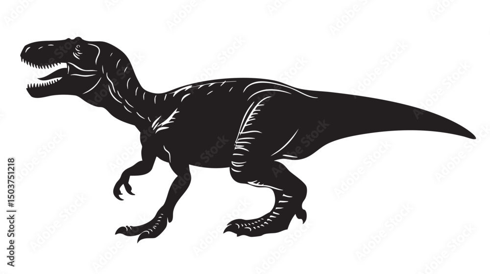 Fototapeta premium hand drawn silhouette of tyrannosaurus , black silhouettes isolated on white background