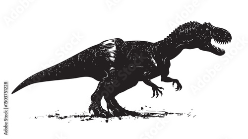  hand drawn silhouette of tyrannosaurus , black silhouettes isolated on white background