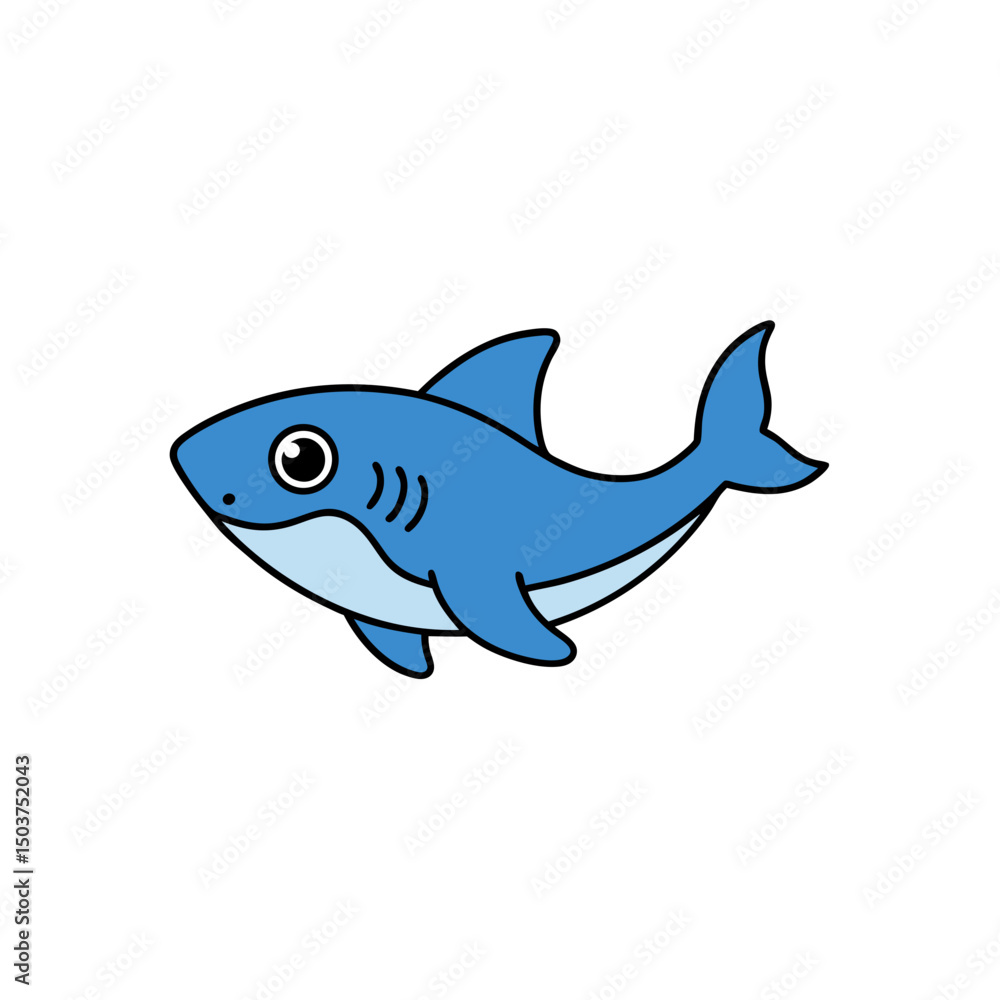 Fototapeta premium Sharp Tooth Shark Doodle Vector Clip Art on White Background for Ocean Themes