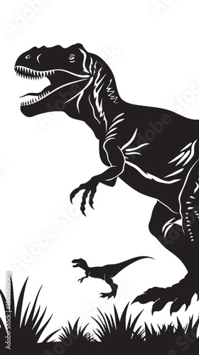  hand drawn silhouette of tyrannosaurus , black silhouettes isolated on white background