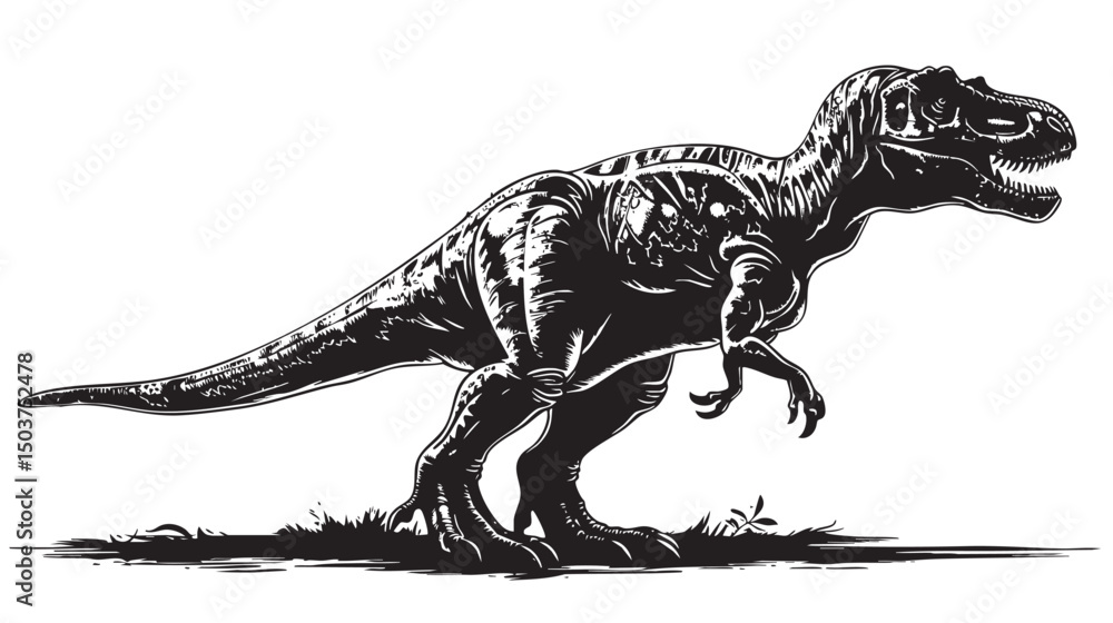 Fototapeta premium hand drawn silhouette of tyrannosaurus , black silhouettes isolated on white background