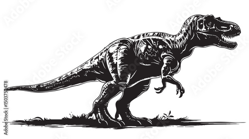  hand drawn silhouette of tyrannosaurus , black silhouettes isolated on white background