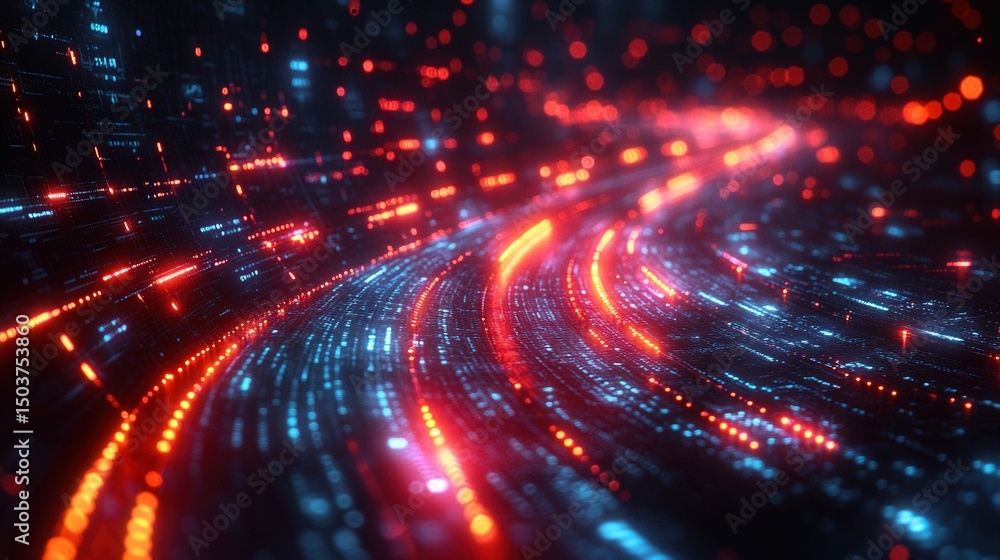 Obraz premium Dynamic digital abstract image showcasing futuristic technology data stream and network connections.