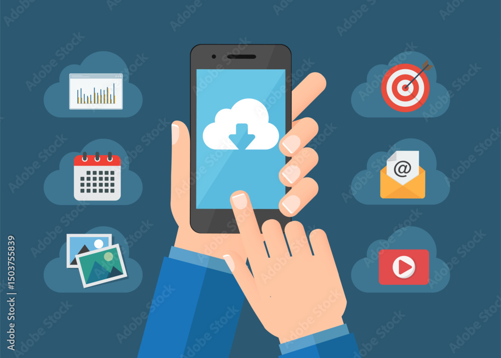 Cloud technology Concept on handphone Devices Vector illustration Cloud technology Concept on handphone Devices Vector illustration