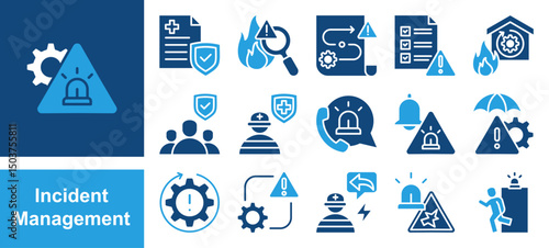 Incident management icon collection set. Containing response, emergency, notification, crisis, preparedness, recovery, mitigation icon. Simple flat vector.