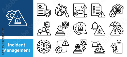 Incident management icon collection set. Containing response, emergency, notification, crisis, preparedness, recovery, mitigation icon. Simple line vector.