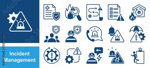Incident management icon collection set. Containing response, emergency, notification, crisis, preparedness, recovery, mitigation icon. Simple flat vector.
