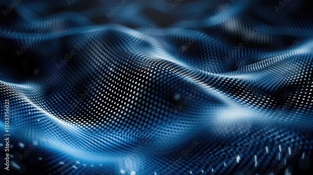 A mesmerizing abstract artwork featuring flowing blue dot patterns and dynamic light. A mesmerizing abstract artwork featuring flowing blue dot patterns and dynamic light.