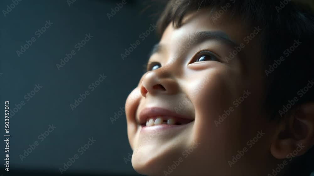 Asian boy with short hair and looking up Asian boy with short hair and looking up