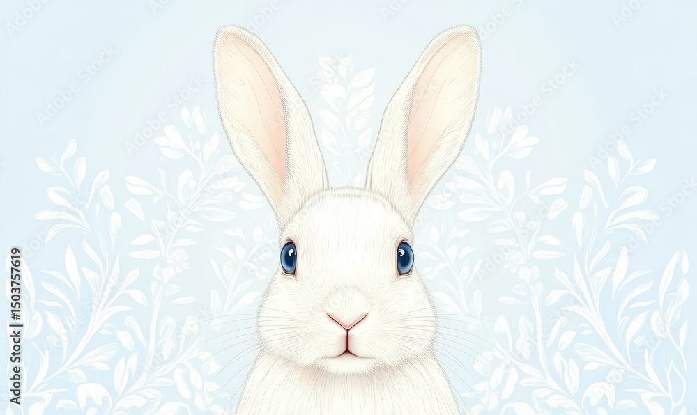 Obraz premium 섬세한 수채화 기법의 흰 토끼 일러스트