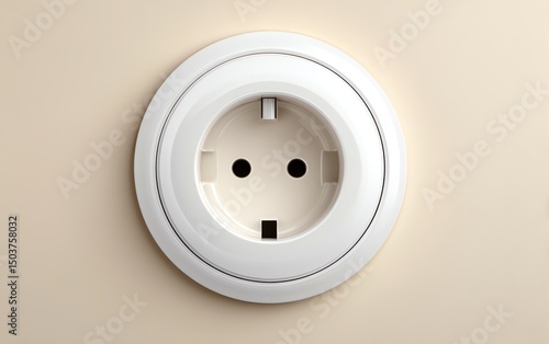 Clean white electrical socket on warm ivory background, minimal modern look with copy space. Ideal for energy, home interior, and product mockup themes.