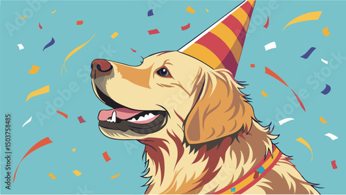 golden retriever with a party hat