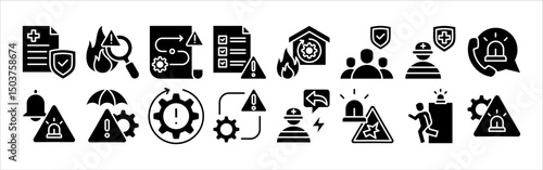 Incident management icon collection set. Containing response, emergency, notification, crisis, preparedness, recovery, mitigation icon. Simple flat vector.