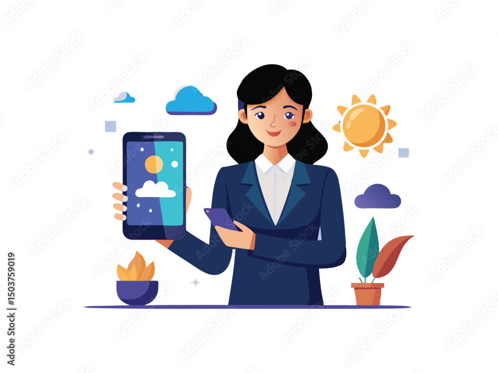Businesswoman showing smartphone app isolated on white background
Businesswoman showing smartphone app isolated on white background