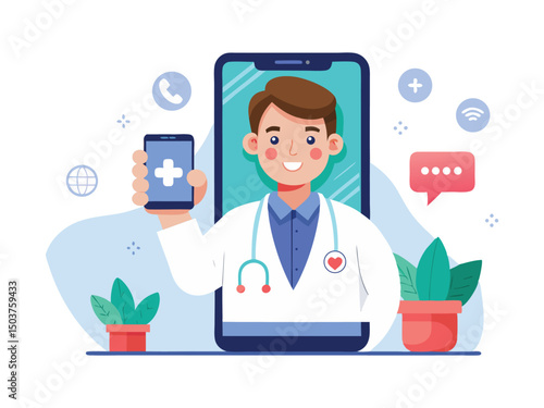 Online doctor consultation app illustration isolated on white background
