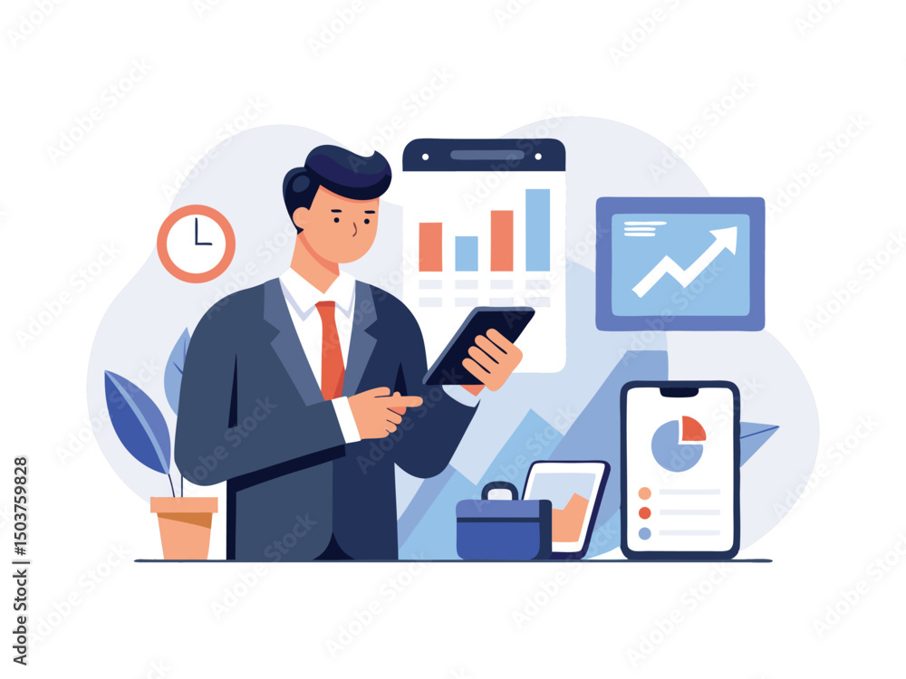Businessman analyzing data on tablet isolated on white background
Businessman analyzing data on tablet isolated on white background
