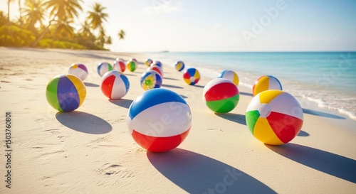 Wallpaper Mural Vibrant beach balls scattered on tropical sand Torontodigital.ca