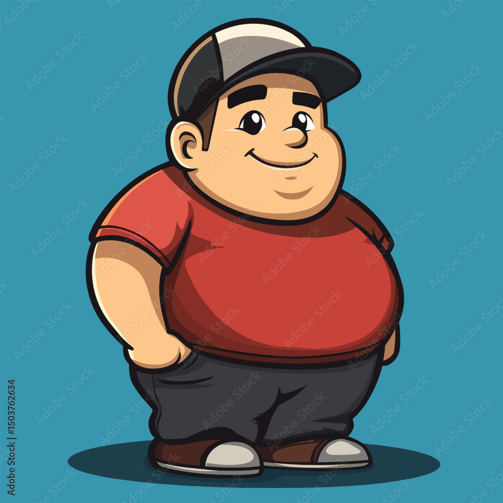 Obraz premium Cartoon man with a baseball cap red shirt and black pants