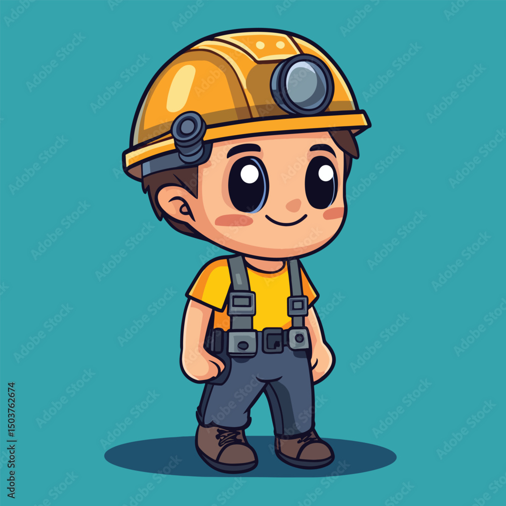 Cartoon Miner with Oversized Eyes and Detailed Safety Gear Illustration Cartoon Miner with Oversized Eyes and Detailed Safety Gear Illustration