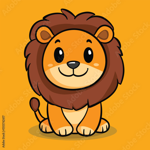 Cartoon Lion Cub with a Thick Mane and a Gentle Smile