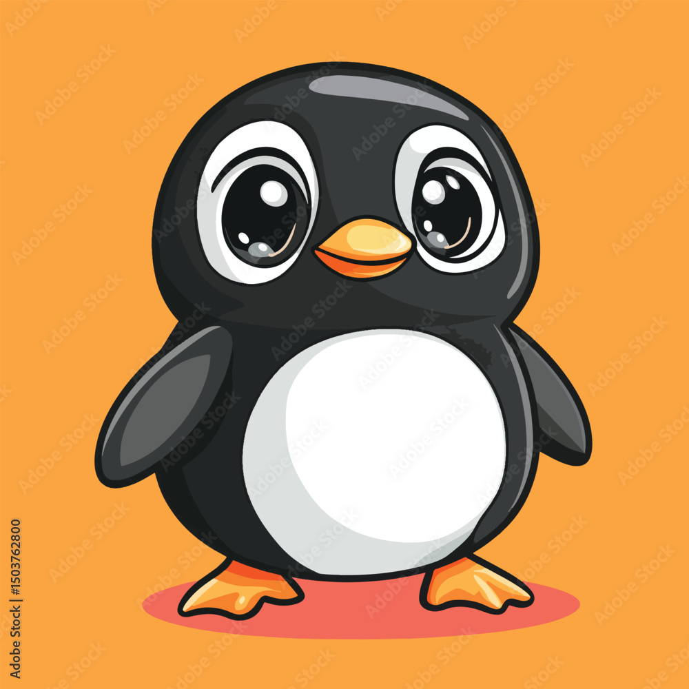 Obraz premium Cartoon Penguin with Big Eyes and Orange Feet Standing Upright