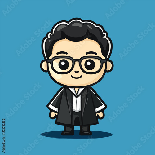 Cartoon Priest Character with Glasses Smiling Wearing Black Robes