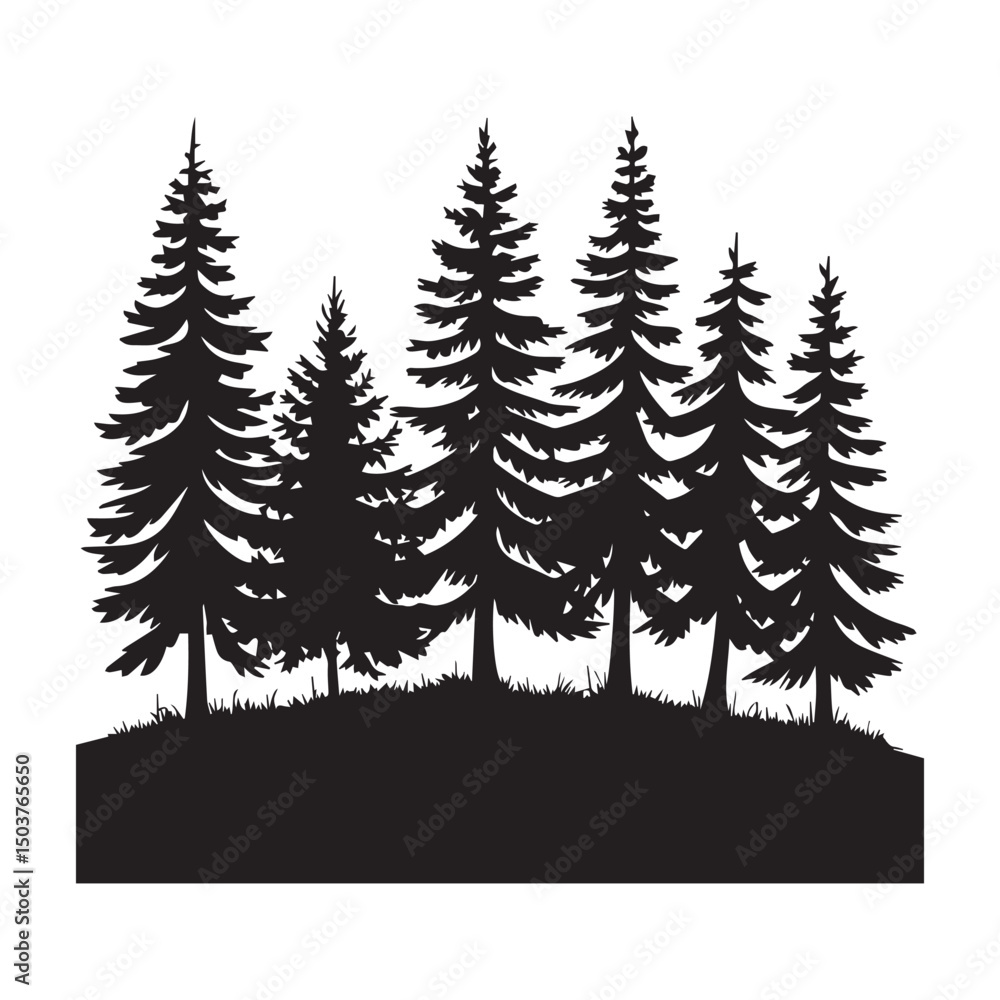 Obraz premium Pine Tree Forest Silhouette – Vector Illustration of Evergreen Woodland Scene