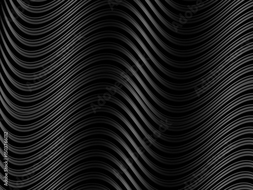 Black abstract background design. Modern wavy lines (guilloche curves) pattern in monochrome colors. Premium line texture for banner, business background. Dark horizontal vector template.