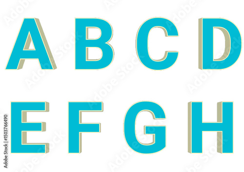 3D Alphabet Letters in Teal and Beige, Abc letters