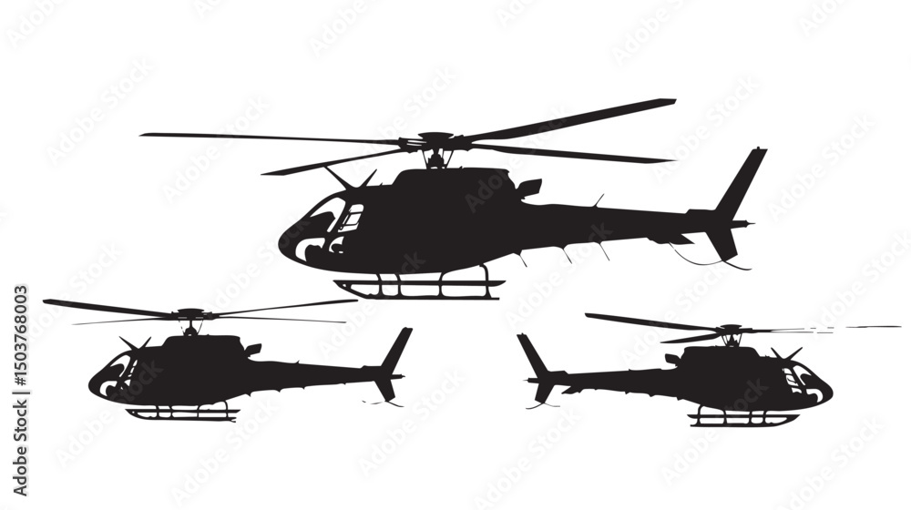 Fototapeta premium Helicopter Silhouettes isolated on white background